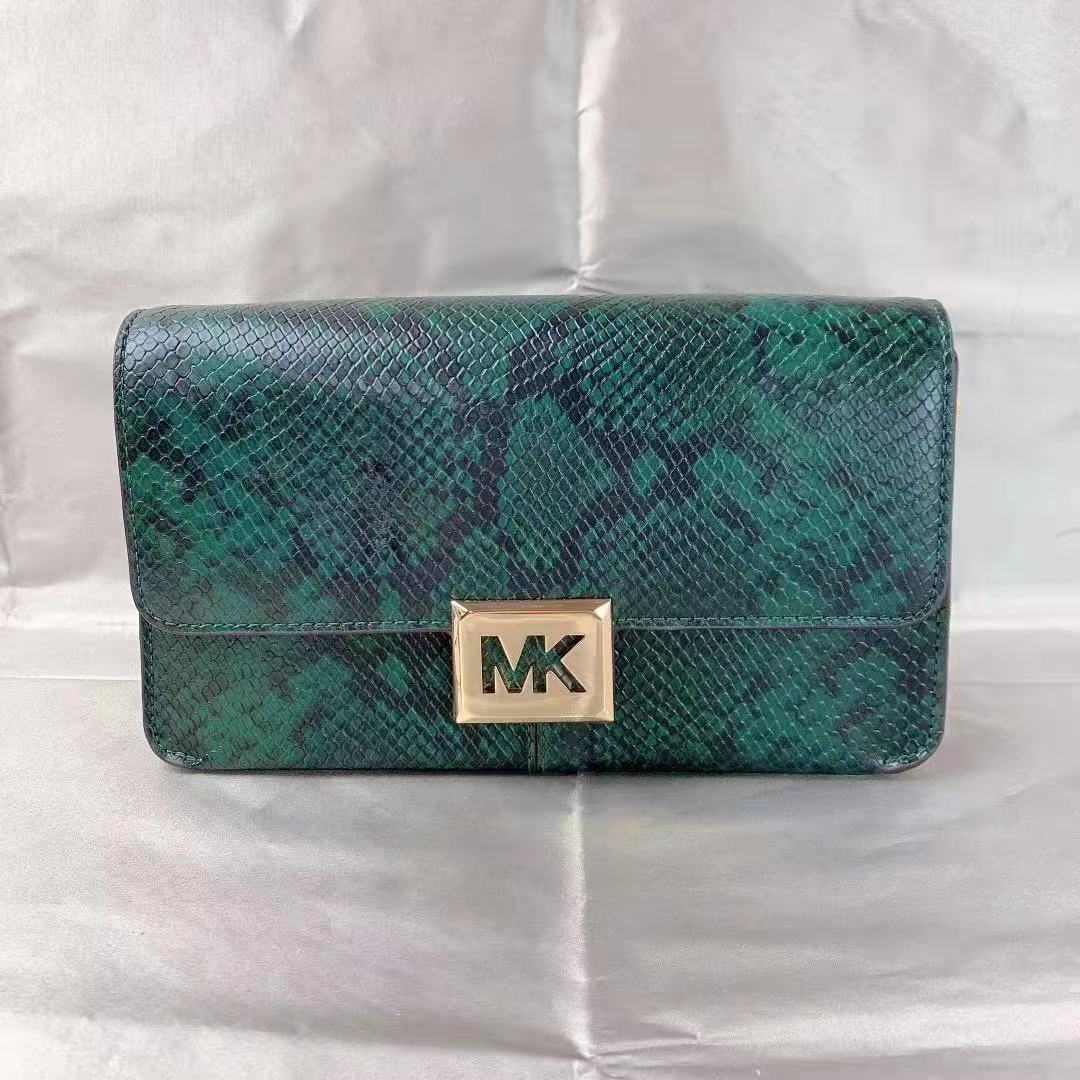 MICHAEL KORS 35F1G6SL3G Sonia Medium Snake Embossed Faux Leather Shoulder Bag In Racing Green MICHAEL KORS 35F1G6SL3G Sonia Medium Snake Embossed Faux Leather Shoulder Bag In Racing Green